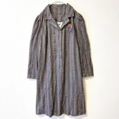 ヴィンテージ 風　チェック ワンピース 長袖 フレア 膝丈 L 茶 アンゴラ混