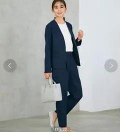 grove　ネイビー　ノーカラージャケット　パンツスーツ　М　洗える