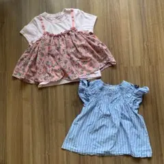 3can4on 130サイズ 花柄とストライプ トップスセット