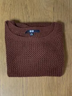 【美品】UNIQLO メッシュクルーネックセーター（長袖）XL ブラウン
