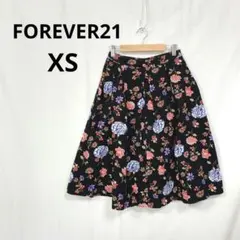 FOREVER21▶フレアスカート 黒 花柄 タック入り XSのサムネイル