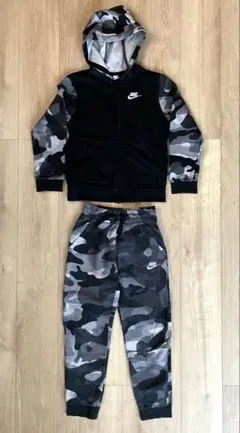 ナイキ NIKE スウェットパーカー+パンツ S 140 黒×グレー カモフラ
