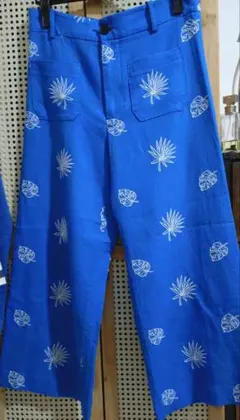 ZARA ワイドパンツ 鮮やかブルー M 刺繍 美品