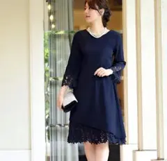 RUIRUE BOUTIQUE アシンメトリーヘムレースワンピース パーティーのサムネイル