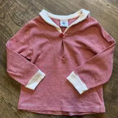 美品　プチバトー　赤と白ストライプ 長袖カットソー 12m/74㎝