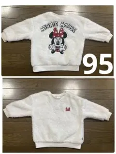 ミニーマウス ファー　起毛　トレーナー 95 バックプリント　白