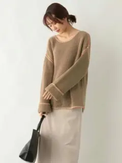 GLOBALWORK ステッチプルオーバー配色ステッチニットプルオーバー