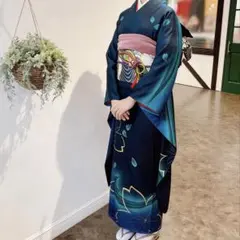 青緑色 桜柄 振袖のみ 成人式