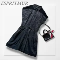 エスプリミュール◆ミニ丈ワンピース(L)黒 透け感 スタイルアップ 上品