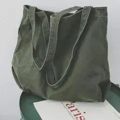 新品✡定番✡キャンバス トートバッグ カーキグリーン 無地 大きめ 男女兼用66のサムネイル