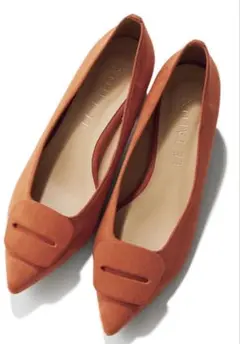 オレンジ スエード ポインテッドトゥ パンプス