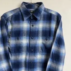 ユニクロ 長袖シャツ L オンブレチェック 青 UNIQLO シャドーチェック