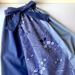 浴衣生地 スカート 鼠 & 藍 × 菖蒲柄 ＆ 紺色