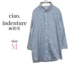 ciao.indenture【M】長袖シャツ デニム風シャツ ブルー 麻混 無地