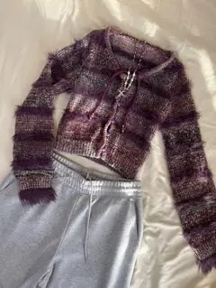 ニット 短丈 カシミヤ モヘア カーディガン y2k グランジ 平成