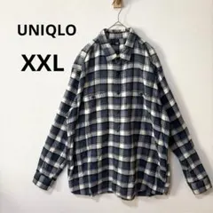 美品 ユニクロ メンズ XXL フランネル チェックシャツ ￼ブルー ネルシャツ