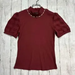 美品 イング 半袖 シャツ ブラウス レース アクセサリー ワインレッド Mのサムネイル