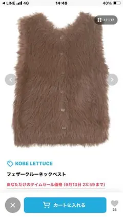 KOBE LETTUCE フェザールックネックベスト Mサイズ