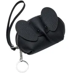 コインケース 本革 小銭入れ 小物入れ キーリング付 象 ミニポーチ 黒