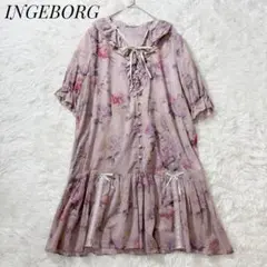 INGEBORG インゲボルグ フラワー柄 Aライン フリル チュニック ピンク
