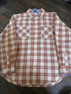 未使用チェックシャツ 長袖 オレンジ系 140cm