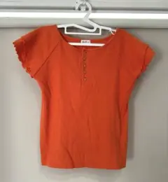 PRELE ハートボタン フリル袖 リブTシャツ オレンジ M 日本製