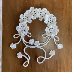 バブーシュカ　ヘッドドレス　カチューシャ ヘアバンド　編み物　白花リボン　④