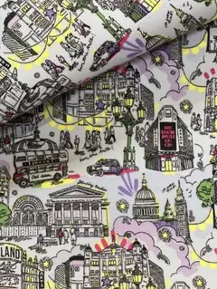 21٩( ᐖ )۶【1ヤード】キャスキッドソン・デニム生地(ロンドン柄)