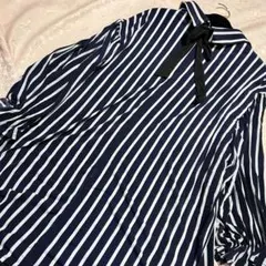 3L 大きいサイズ ネイビー ストライプ ブラウス バックリボン シャツ