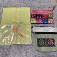 【新品未使用】刺繍 巾着袋 ポーチ 肩掛けバッグ