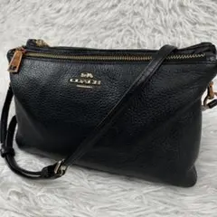 COACH コーチ　ブラックレザー ショルダーバッグ　シボレザー　2層式