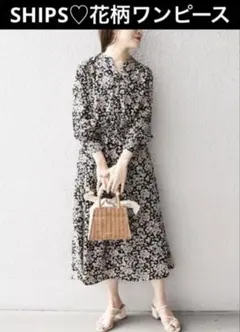 専用❗️ships 小花柄 フレンチスリーブワンピース グリーン - メルカリ