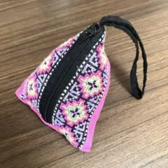12cm モン族の刺繍　タイ手作りポーチ　リバーシブル