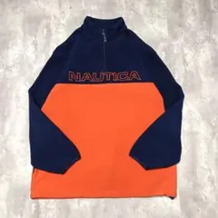 90s USA製 NAUTICA ハーフジップ フリース ツートン サイズXL