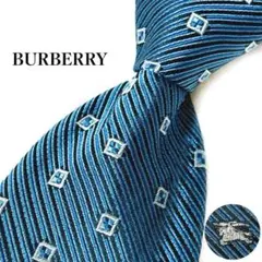 バーバリー ネクタイ ストライプ ホースロゴ 刺繍 ジャガード 格子柄 ブルー