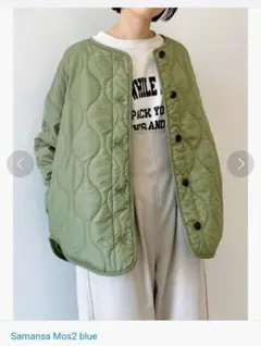 サマンサモスモスブルー ノーカラー キルティングジャケット カーキ フリーサイズ