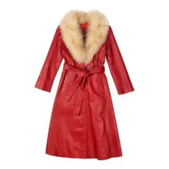 レッドレザーロングコートVintage 90s Made in Italy