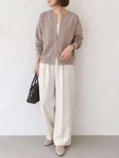パール付き カーディガン グレージュ