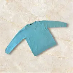 クリアー　長袖ニット　セーター　フリーサイズ　　ブルー　Ｖネック