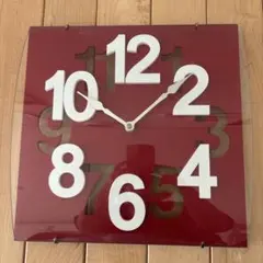 レッド スクエア ウォールクロック 立体数字