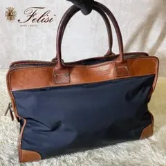 Felisi レザー×ナイロン ブリーフケース 1996 黒×ネイビー 中古品