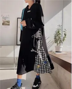 大きいサイズ ワンピース　レディース 秋冬 　ロング　 長袖　春　チェック柄g