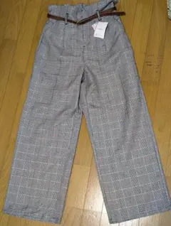 linoluce グレンチェック柄 ワイドパンツ ベルト付き