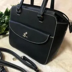 極美品　2way アニエスベー　ショルダーバッグ　ブラック　黒　ロゴ　レザー