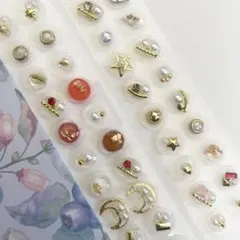 耳つぼジュエリー　40粒　金粒　オレンジ　パール　ゴールド　月　星