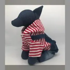 デニムカバーオールダメージフード付きドッグウェア 赤 M