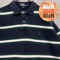 90s 古着◆ポロバイラルフローレン ボーダーポロシャツ ネイビー メンズ2XL