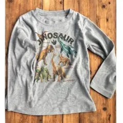恐竜プリント 長袖カットソー グレー
