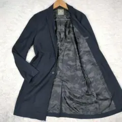 美品【サイズM】ナノユニバース　薄手　チェスターコート　ロング　裏地迷彩　濃紺