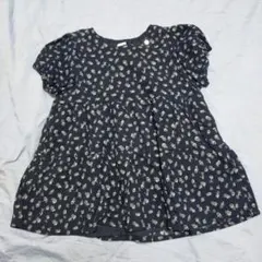 プティマイン petit main 楊柳チュニック 小花柄黒 女の子 130cm